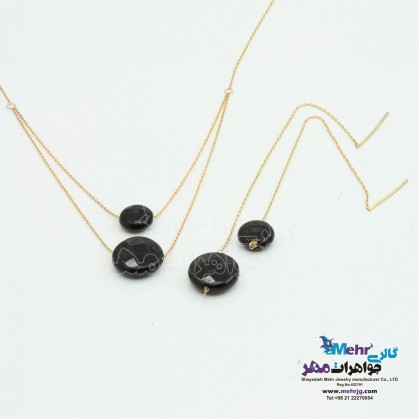Half a set of gold - necklace and earrings - onyx stone-SS0371
